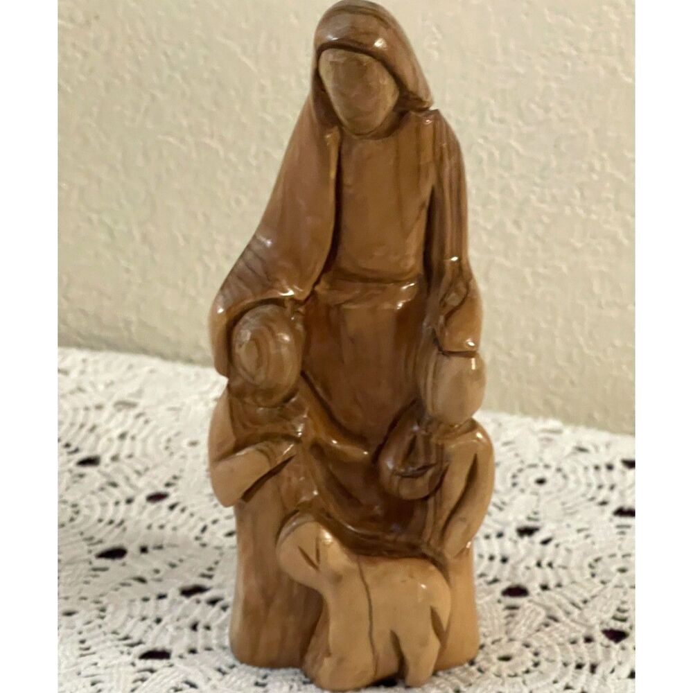 Olive Wood Jesus & Little Children Hand Carved Holyland Bible Sculpture Figurine